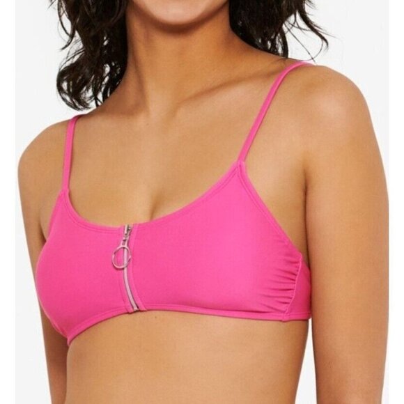 Hula HONEY Women's Pink Stretch Zippered Adjustable Bralette Swimsuit Top. Large - Picture 1 of 4
